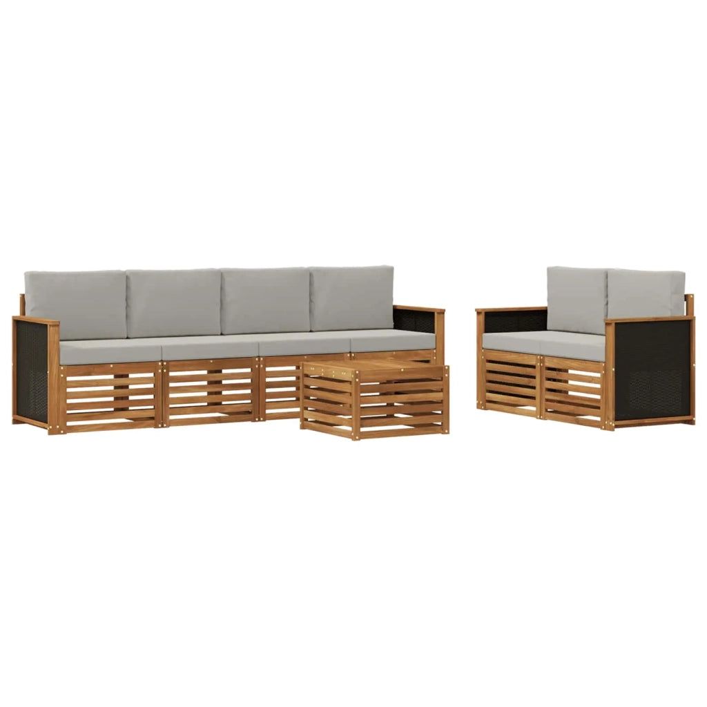 Set di divani da esterno 7 pz Naturale e Grigio Chiaro 3384042