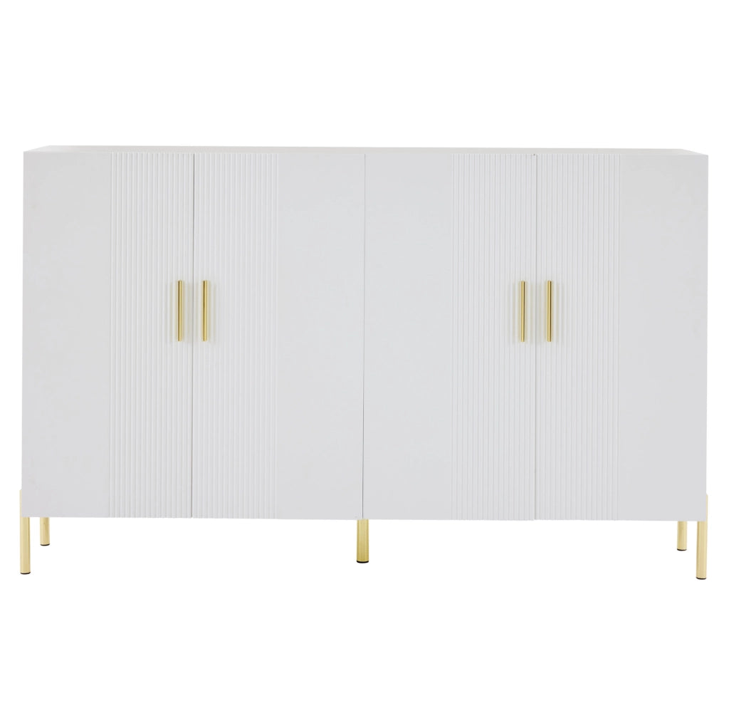 Credenza multifunzionale bianca opaca 160x35x100 cm in pannello truciolare con dettagli dorati