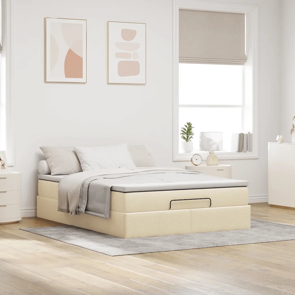 vidaXL Struttura Letto Pouf con Materasso Crema 140x190 cm in Tessuto