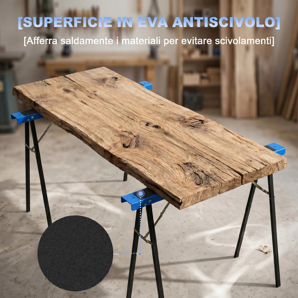 Set 2 Cavalletti da Lavoro Pieghevoli 99,5x36,5x78,5 cm con Superficie Antiscivolo in EVA Blu e Nero