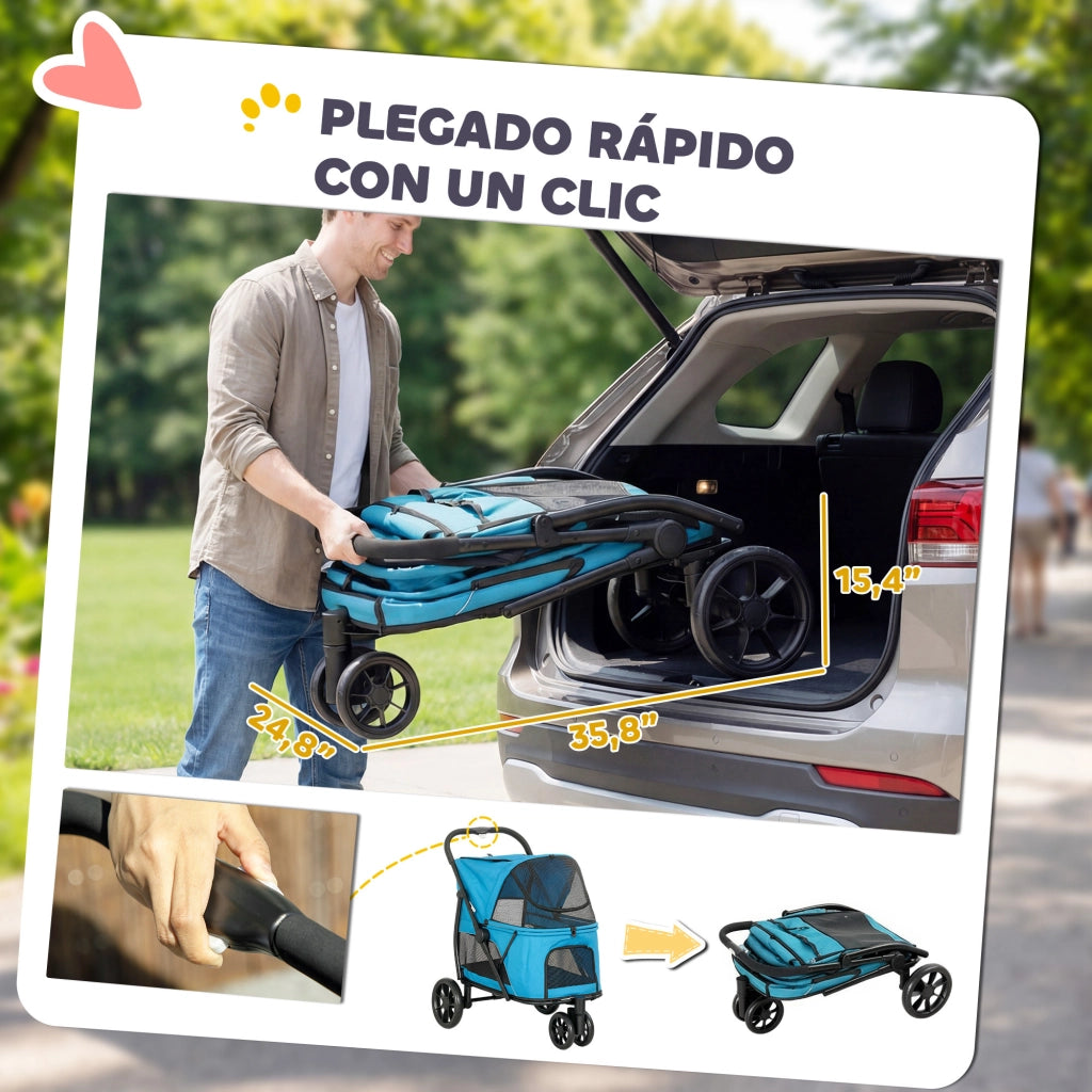 Carrello per Cani Pieghevole ¨C Zephmum ¨C Blu 92x63x95 cm