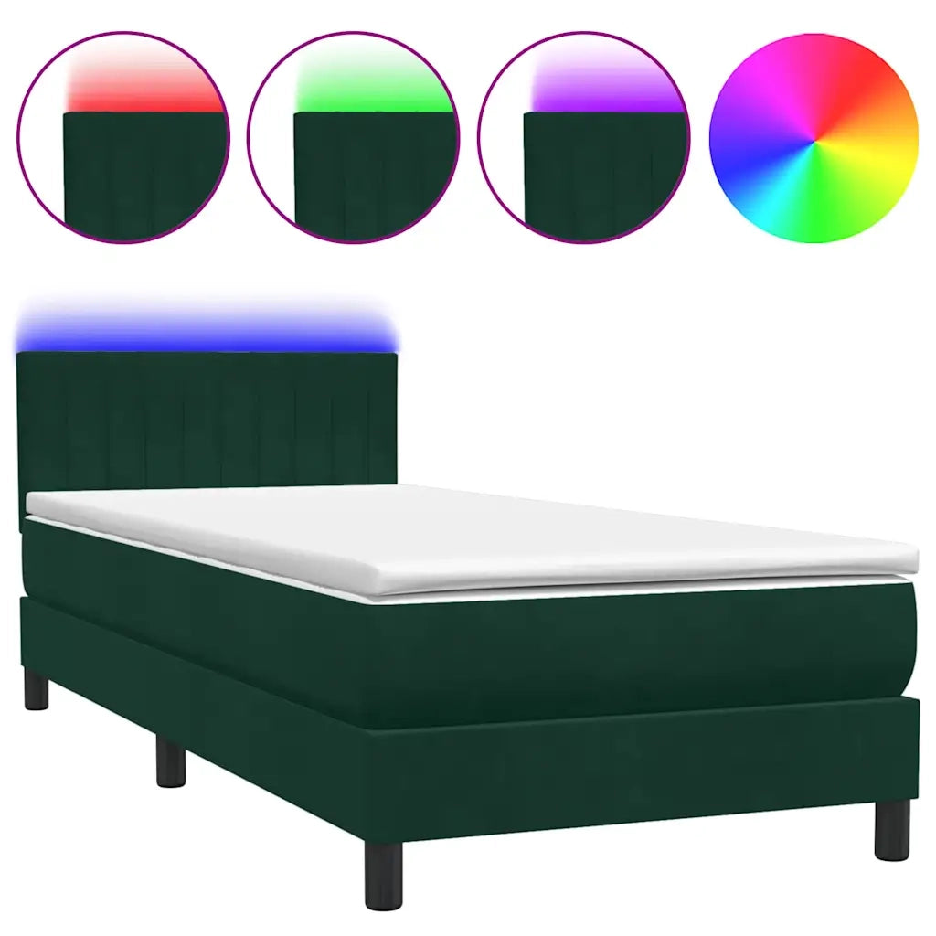 Letto a Molle con Materasso e LED Verde Scuro 80x220 cm Velluto 3317100