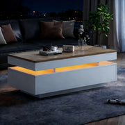 Tavolino da Caff¨¨ con 2 Cassetti e LED ¨C MINIMAL ¨C Bianco/Legno, 100x50x35