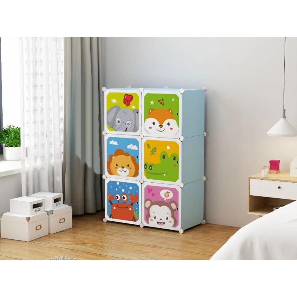 Trade Shop - Armadio Modulare Per Bambini Multiuso Portaoggetti A 6 Scomparti Cubi Con Ante Decorate -