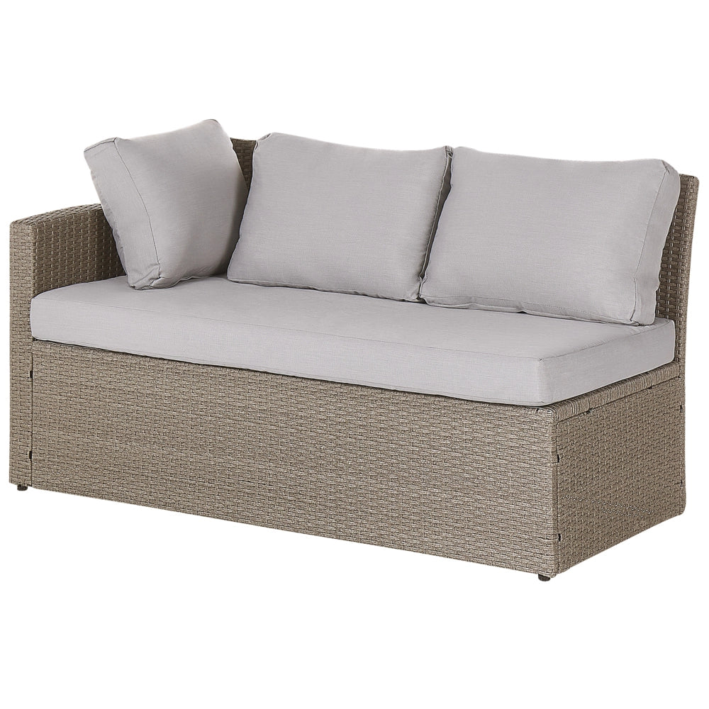Divano ad angolo da giardino Set grigio Rattan Sintetico Taupe Cuscini Divano a 5 posti Tavolo 2 ottomani Set da pranzo all'aperto