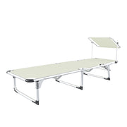 Coppia Di Lettini Pieghevole Prendisole Tettuccio Parasole Schienale Reclinabile Regolabile 6 Posizioni Struttura In Alluminio Sedia Sdraio Spiaggia Mare Giardino Piscina 187 x 59 x 29 Cm (Beige)