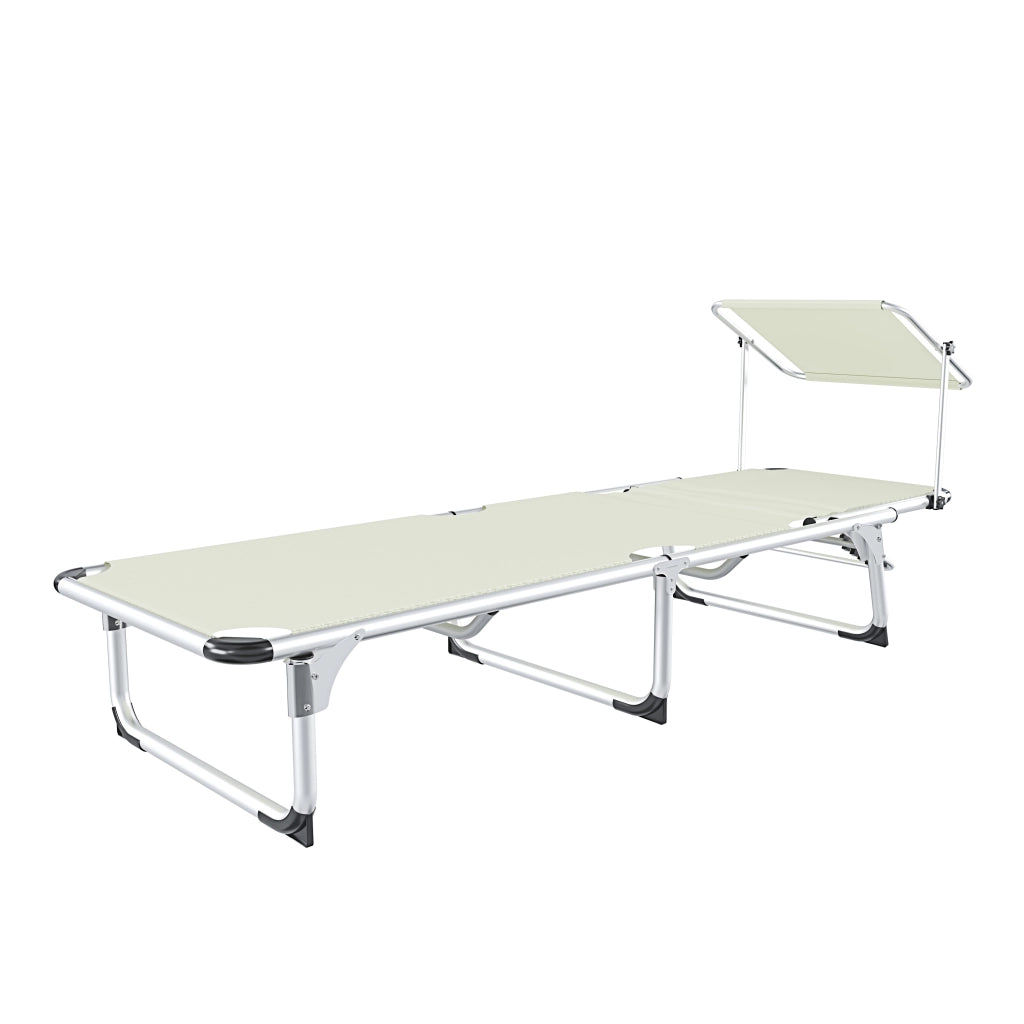 Coppia Di Lettini Pieghevole Prendisole Tettuccio Parasole Schienale Reclinabile Regolabile 6 Posizioni Struttura In Alluminio Sedia Sdraio Spiaggia Mare Giardino Piscina 187 x 59 x 29 Cm (Beige)