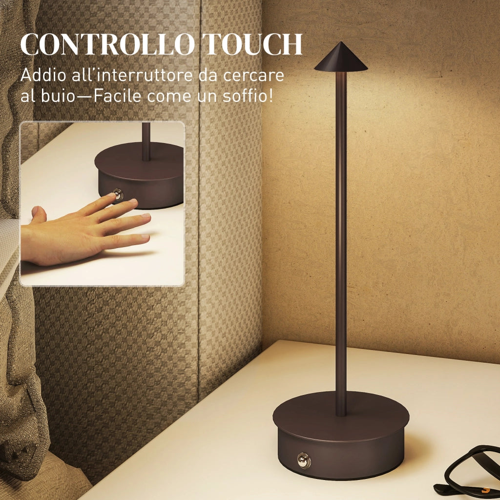 Lampada da Tavolo Touch Ricaricabile con USB, Regolabile 3000K/4500K/6000K, Autonomia 4-8 Ore, Caff¨¨
