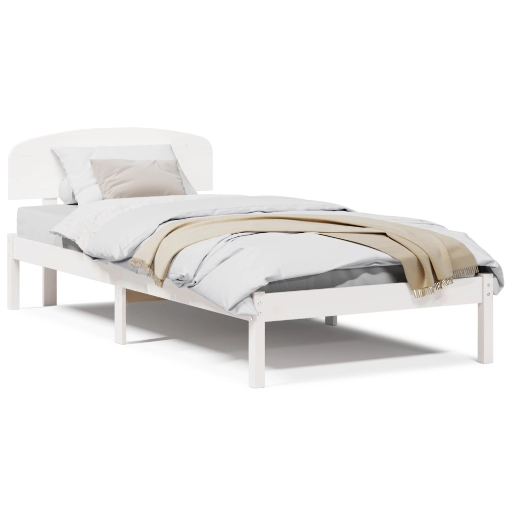 Struttura Letto con Testiera Bianca 80x200 cm Legno Massello di Pino