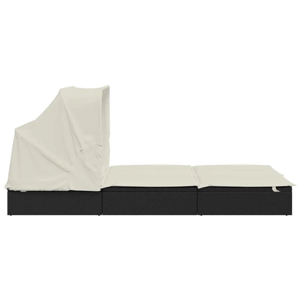 Sdraio da giardino | Lettino Doppio Tetto Pieghevole Nero 213x118x97cm in Polyrattan