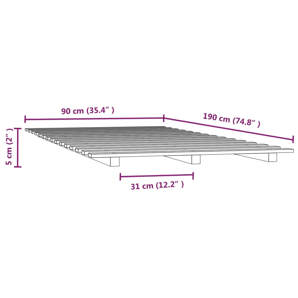 Giroletto-Struttura Letto Nero 90x190 cm in Legno Massello di Pino