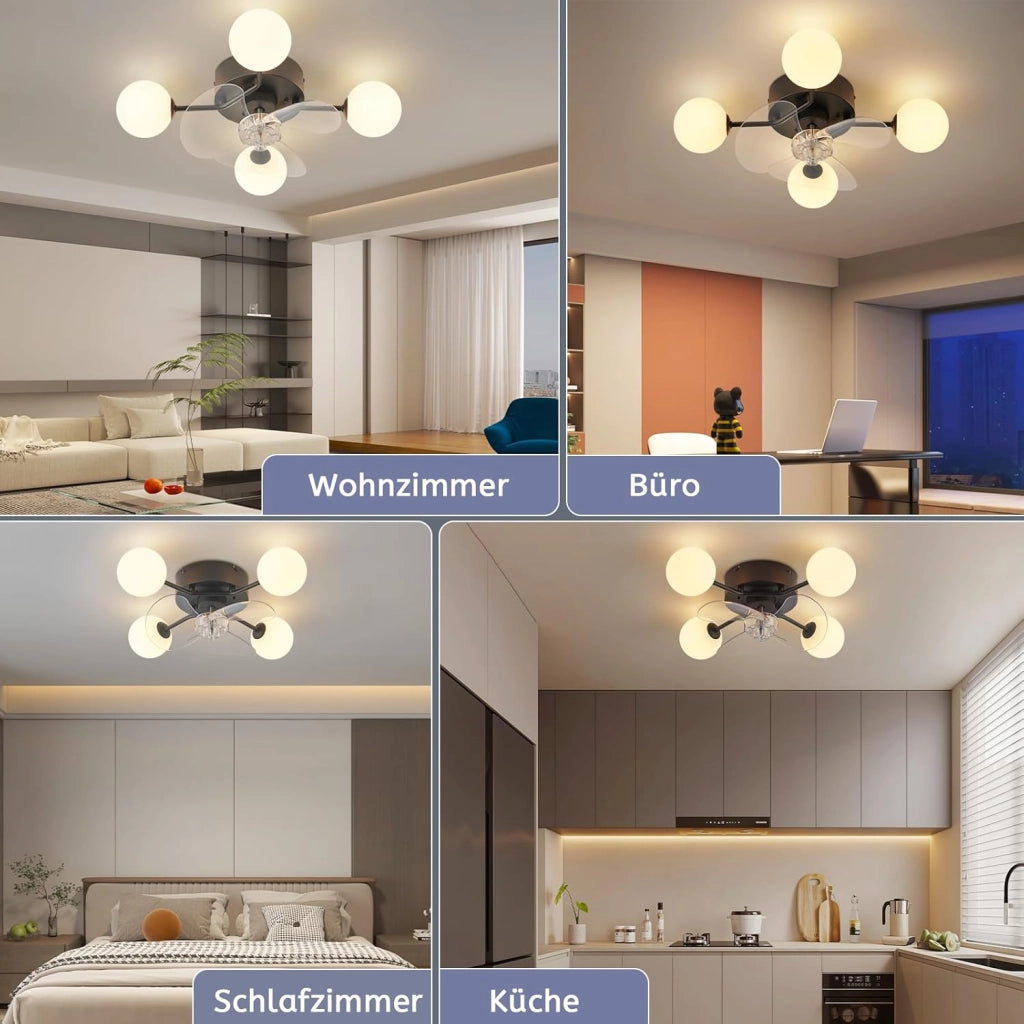 ZMH Ventilatore da Soffitto Silenzioso G9 con Luce Telecomando 6 Velocità per Sala da Pranzo Lampadina Non Inclusa