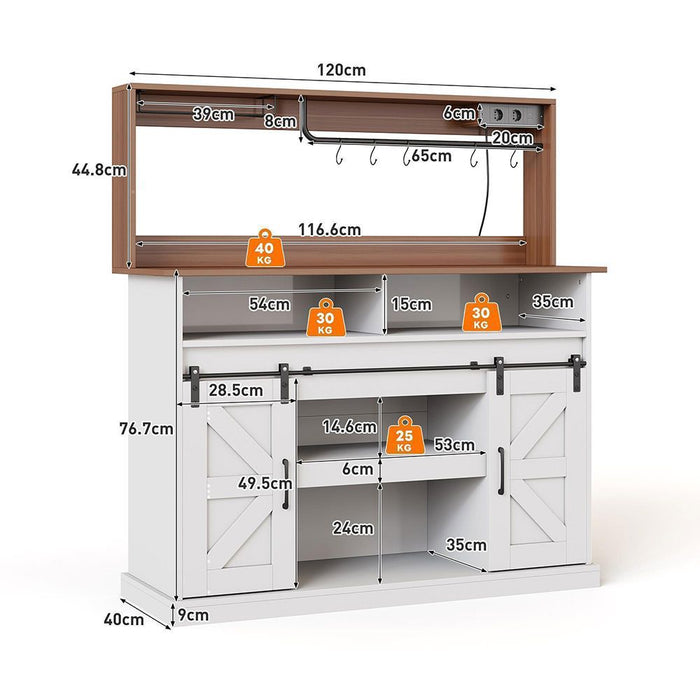 Bar ¨¤ caf¨¦ rustico con porta-bicchieri e prese elettriche - Xylo - 120 cm