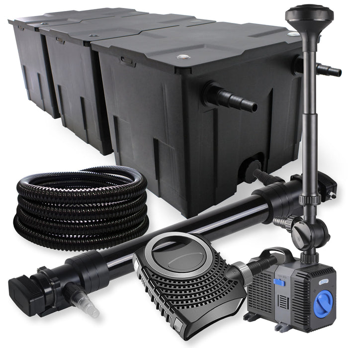 Set Filtro a 3 camere 90000l Chiarificatore UVC 72W Pompa NEO10000 80W Tubo Fontana