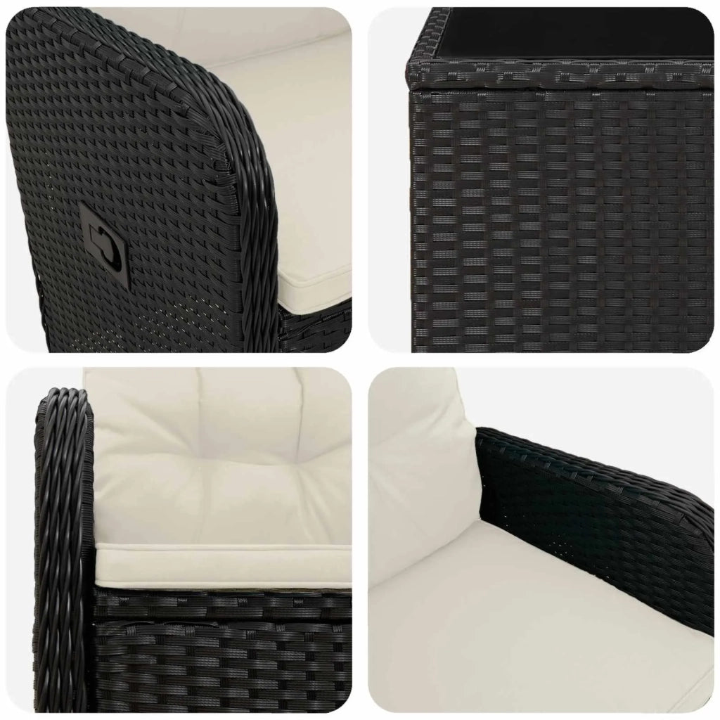 Set Lounge da Giardino 3 pz Nero e Bianco Crema 3422355