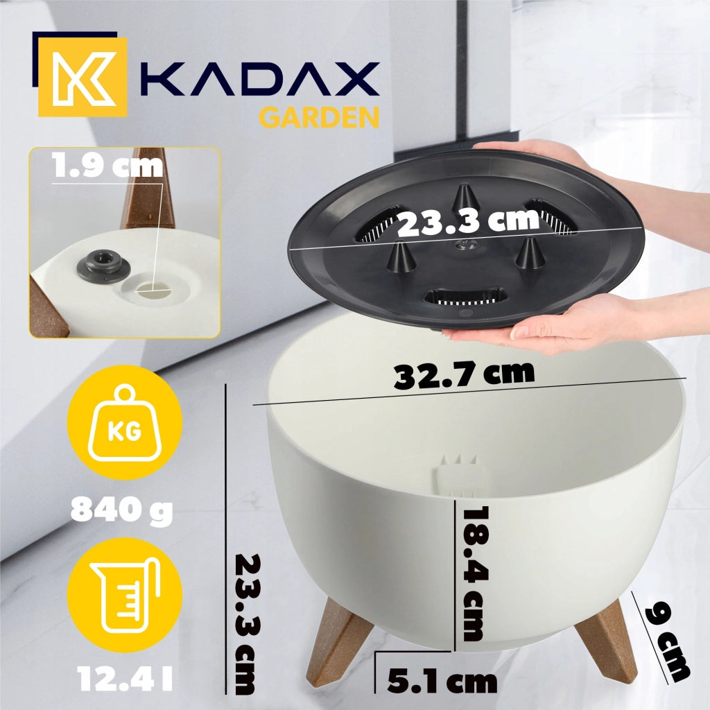 Vaso da fiori KADAX, fioriera, coperchio, gambe, inserto, supporto per fiori, 33 cm, bianco, ciotola rotonda
