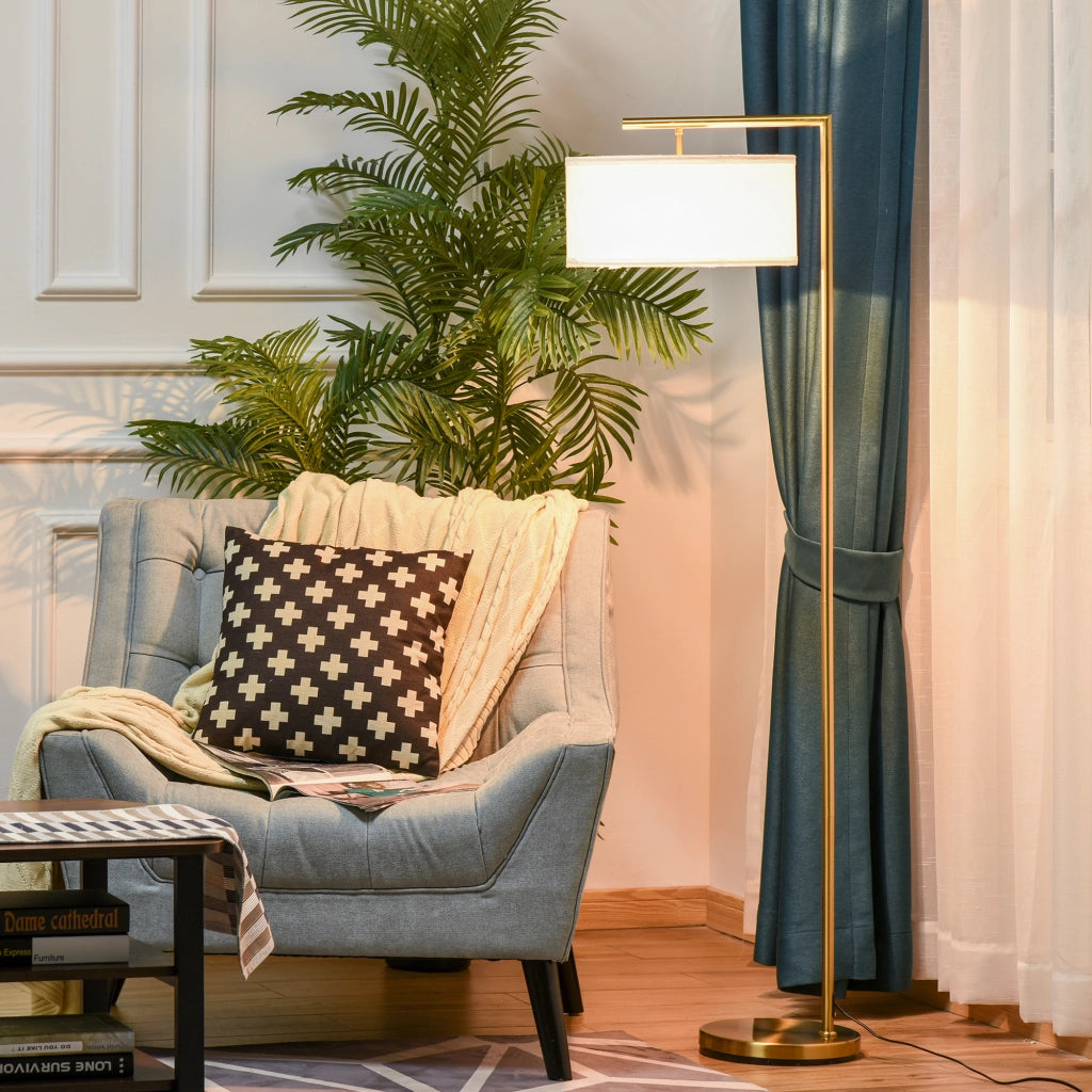 Lampada da terra a stelo con paralume in lino base rotonda stabile per ufficio camera da letto ¨C zephmum ¨C 47x37x153 cm oro e bianco