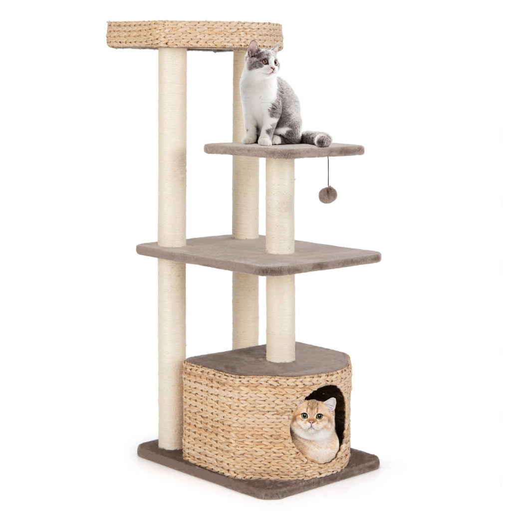 Albero per gatti con posti per graffiare in sisal trespolo condo pallina pendente, Torre cattail da 131cm per arrampicata Caff¨¨-Alberi Tiragraffi
