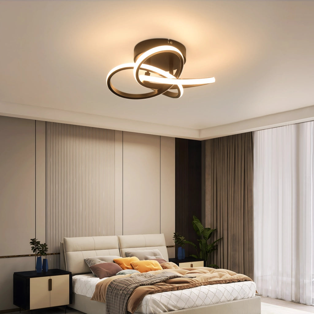 ZMH Lampada da soffitto plafoniera LED moderna 28W 3000K design fiore 4 petali nero metallizzato 32cm