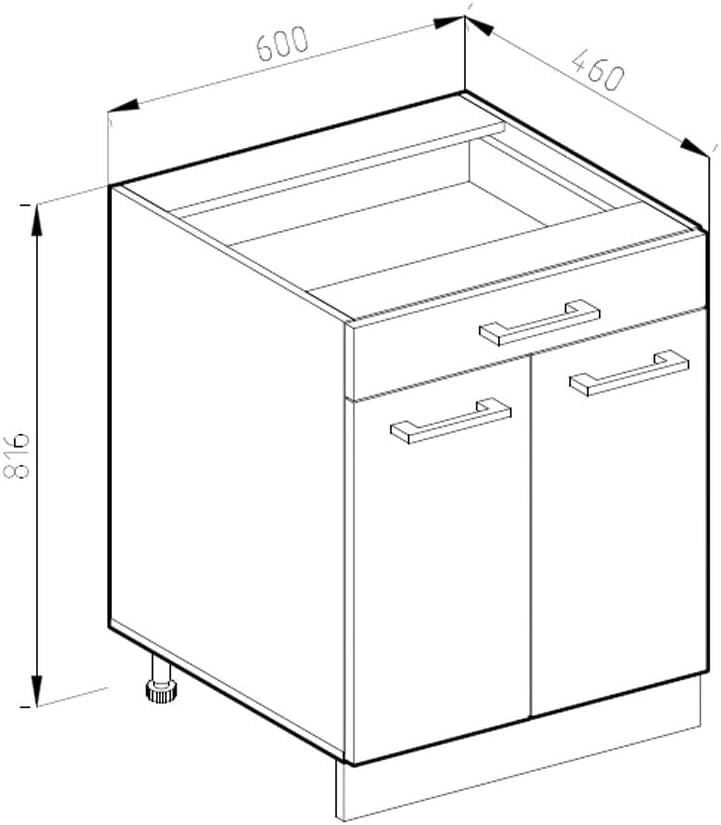 Mobiletto base per cucina R-Line, Quercia dorata, 60 cm, AP Oak, per la libera combinazione all'interno di sistemi cucina modulari