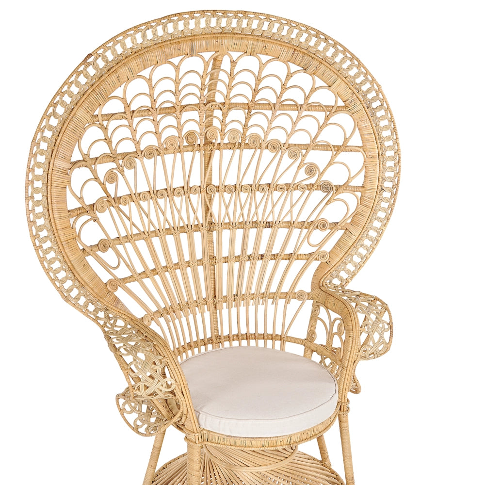 Sedia Rattan Beige 150 x 68 cm Vimini Cuscino per Seduta per Interni ed Esterni con Schienale Alto