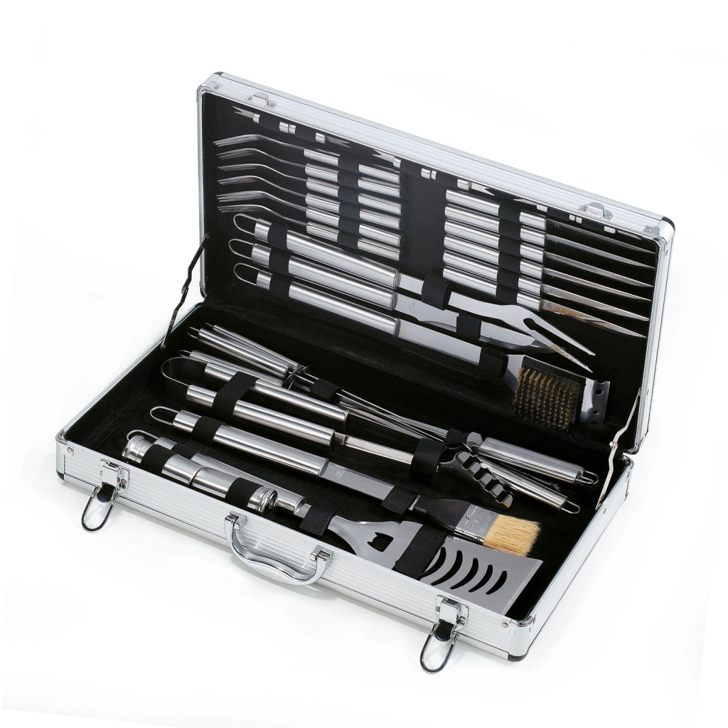 Set Valigetta Accessori per Barbecue Ompagrill in Alluminio da 32 Pezzi in Acciaio Inox