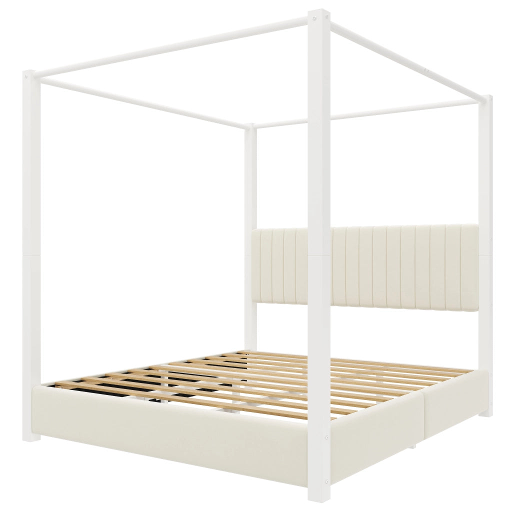 LETTO a baldacchino 180x200 cm in velluto Beige e Bianco