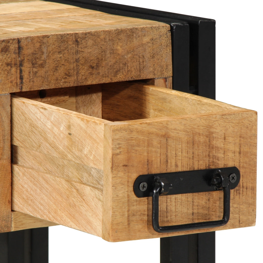 Tavolino con cassetto nero 30x30x40 cm in legno massello di mango