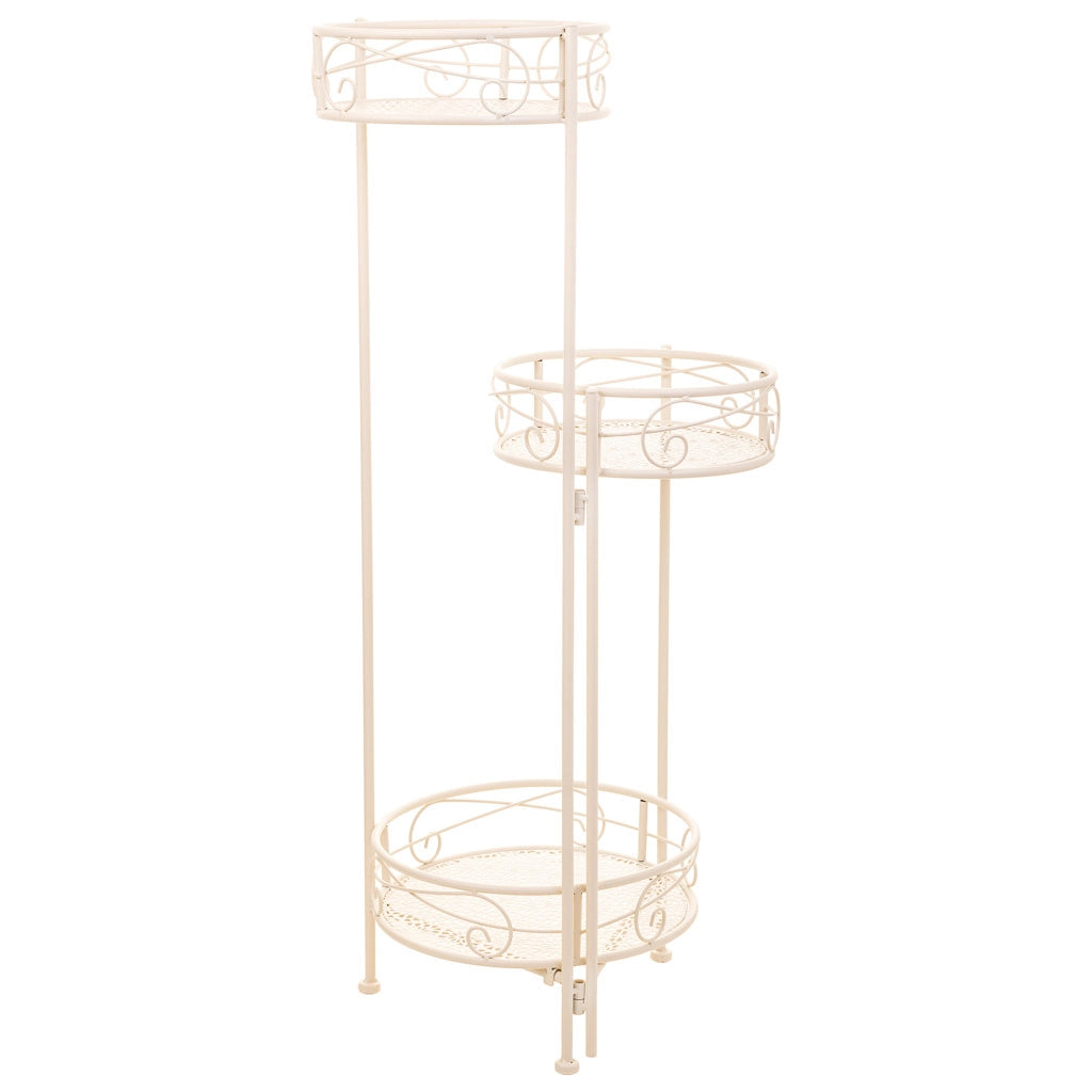 Supporto per 3 vasi in ferro battuto bianco 30x25x90