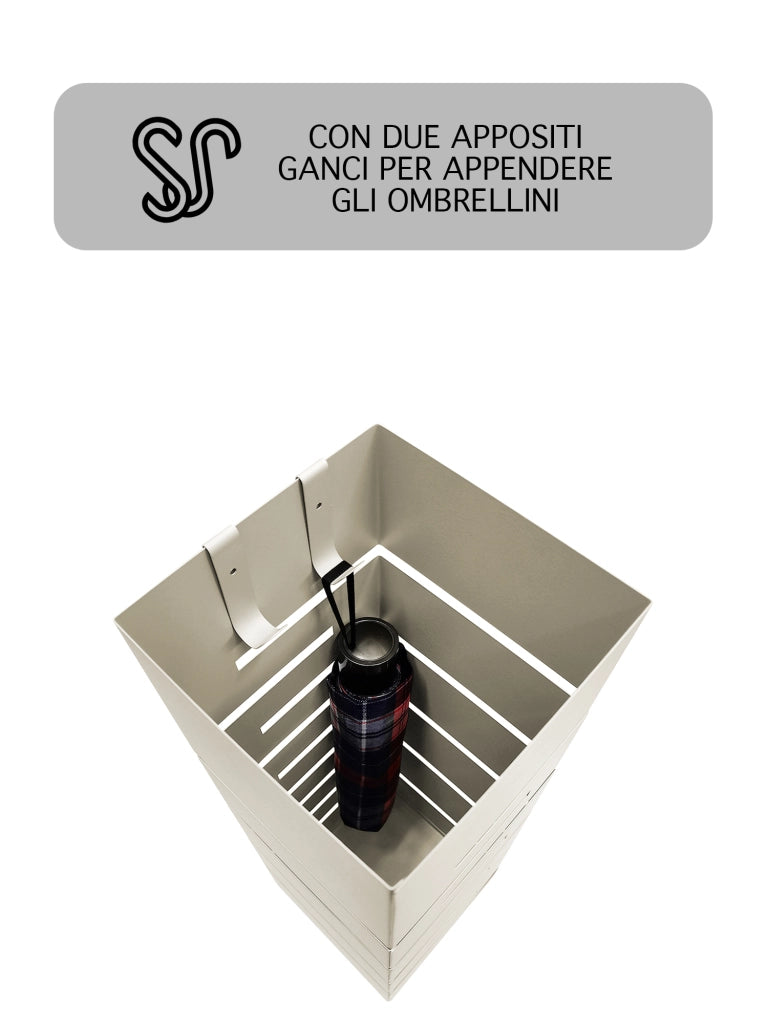 Portaombrelli Interno Esterno  Elegante in Metallo Con Ganci Per Ombrellini Design Moderno Modello 9 Tortora