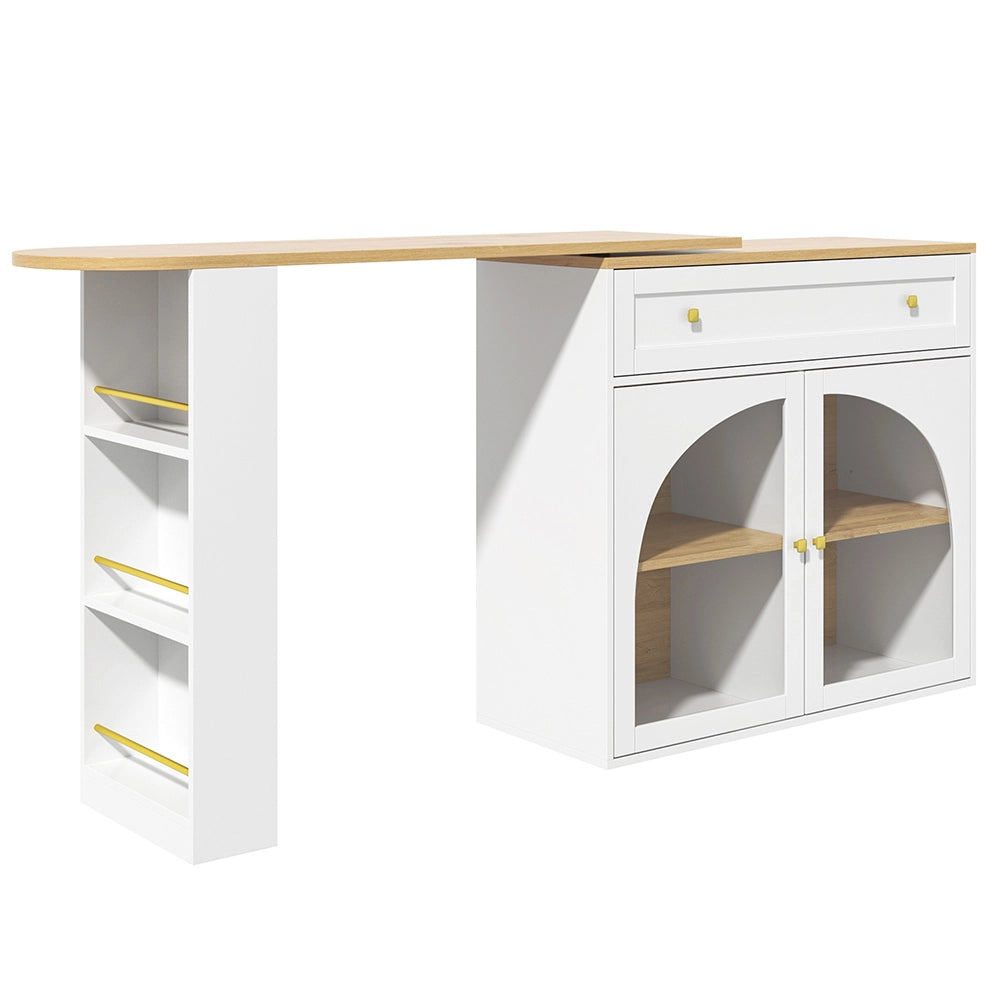 Tavolo Bar Estendibile - Xylo - 138-204??39??104 cm - Bianco con Ripiani