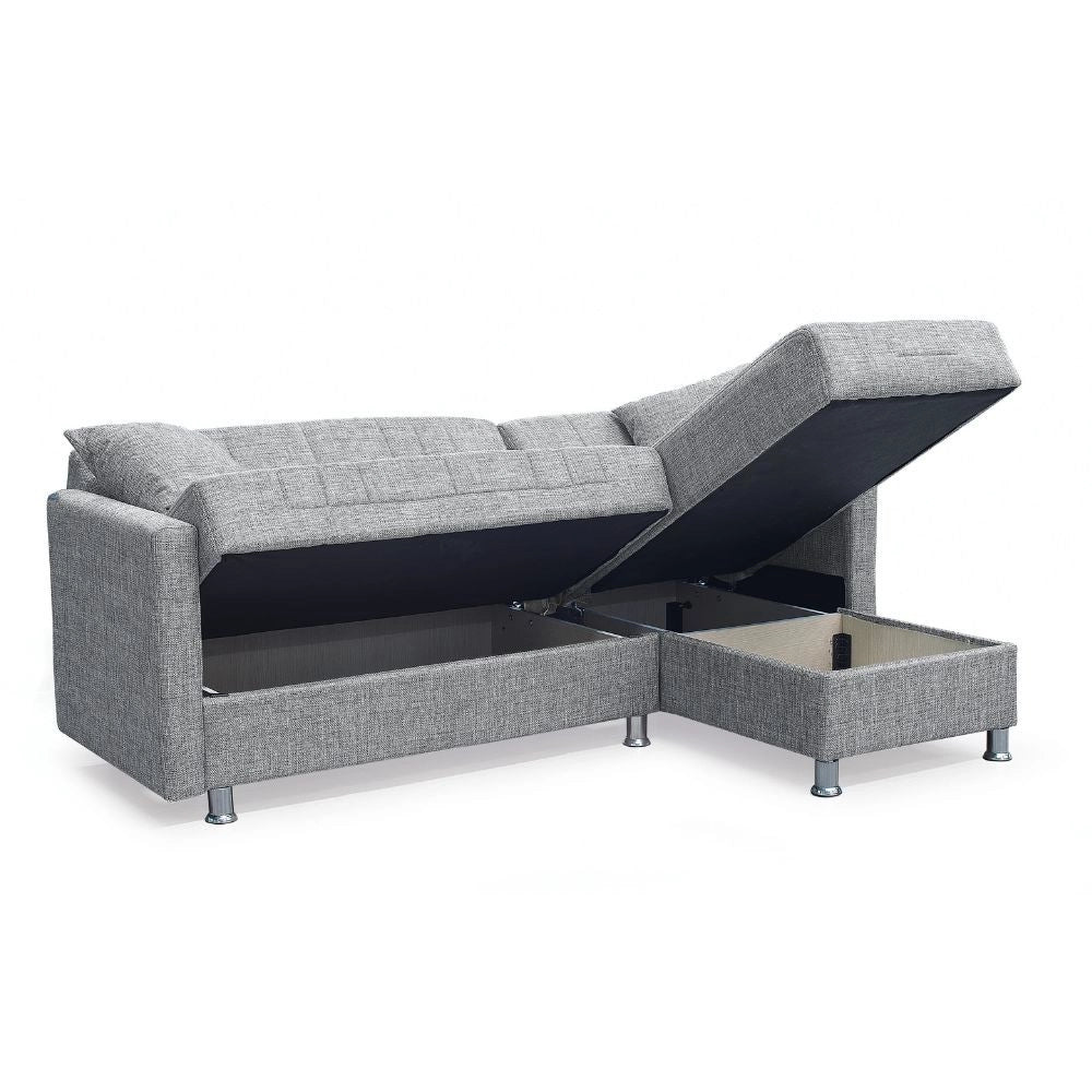 Divano letto Oasis con penisola contenitore reversibile tessuto grigio 200x134x80H
