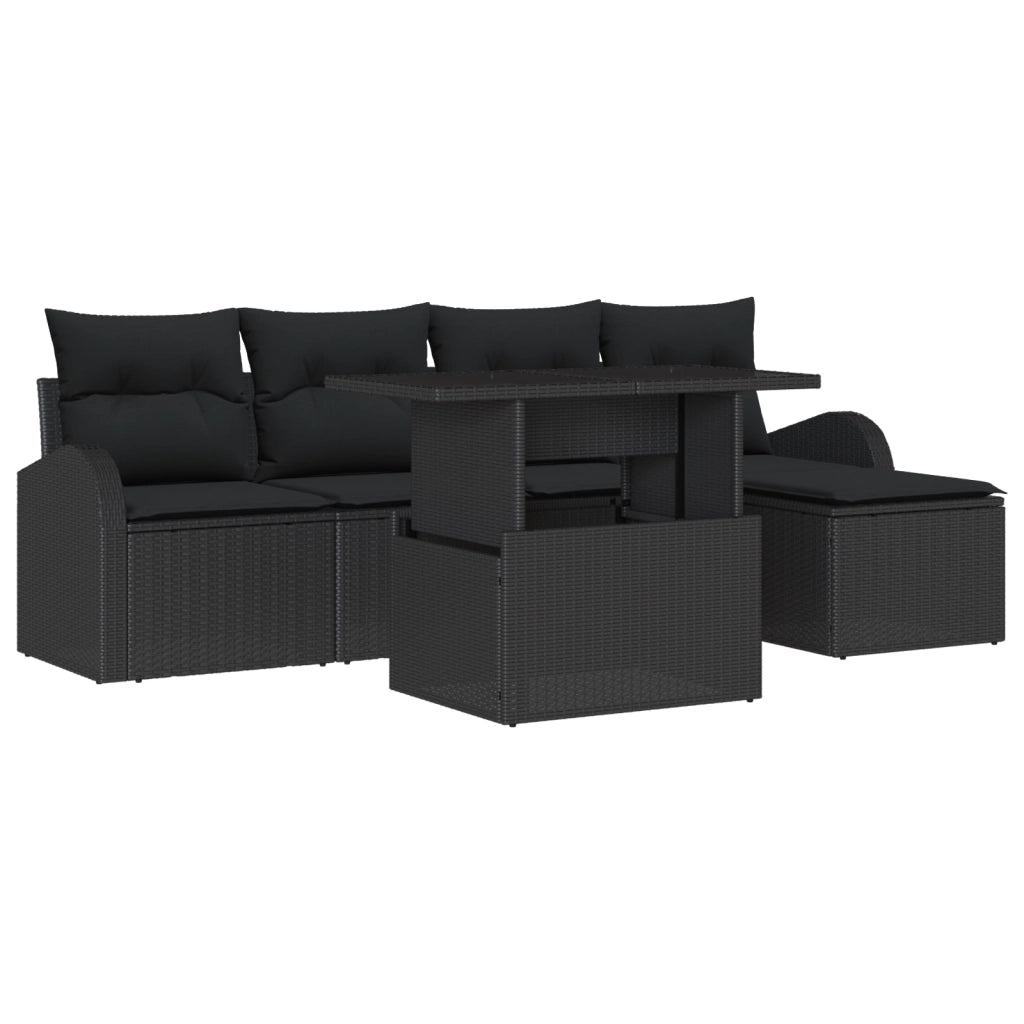 Set di Divani da Giardino a 6 pezzi con Cuscini Nero Polyrattan