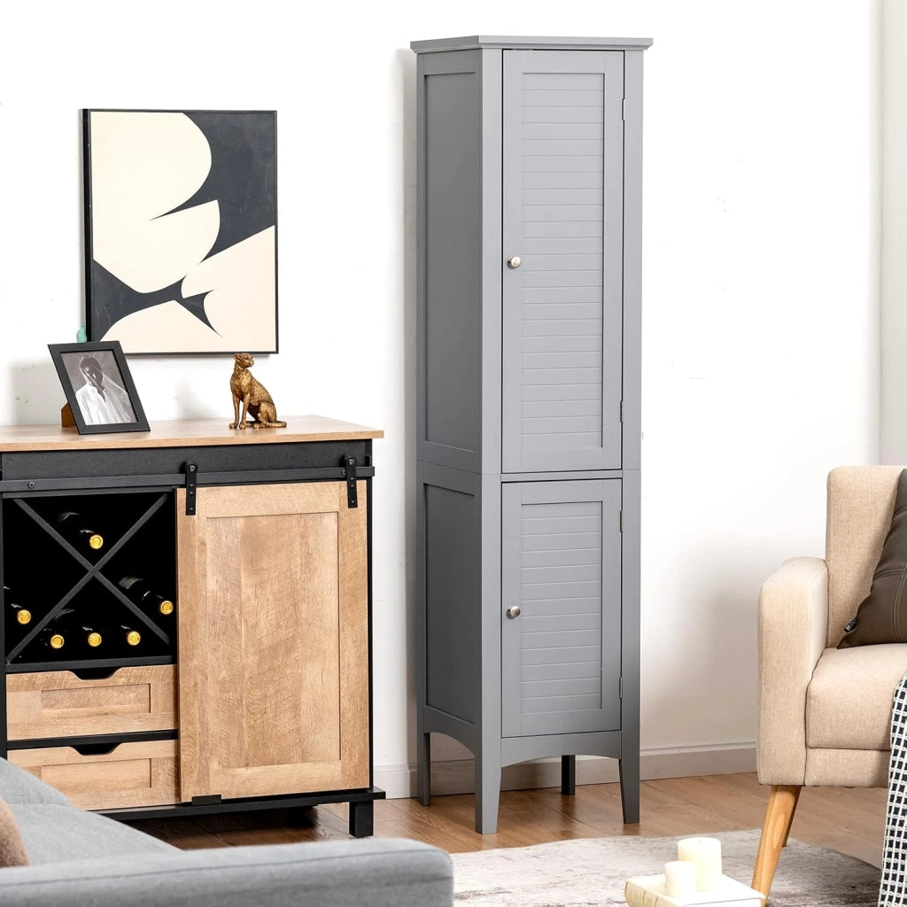 Mobile Portaoggetti da Bagno a 5 Livelli con Ante e Scomparti, Organizer per WC, Cucina e Soggiorno, 38 x 38 x 160 cm, 3 Colori