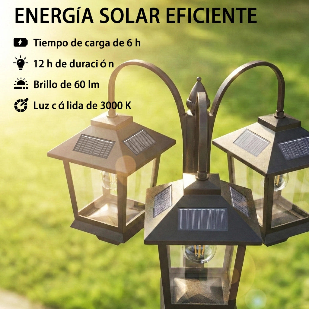 Lampada Solare da Giardino ¨C zephmum ¨C 3 Luci IP44 40x34.5x188 cm Nero