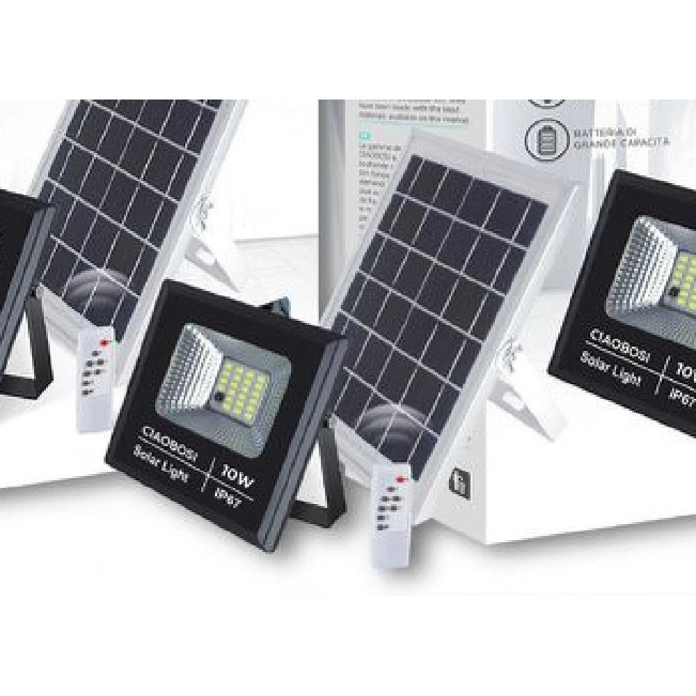 Trade Shop - Faro Faretto Led Pannello A Ricarica Solare 10 W Ip67 Con Telecomando Gled-8117 -
