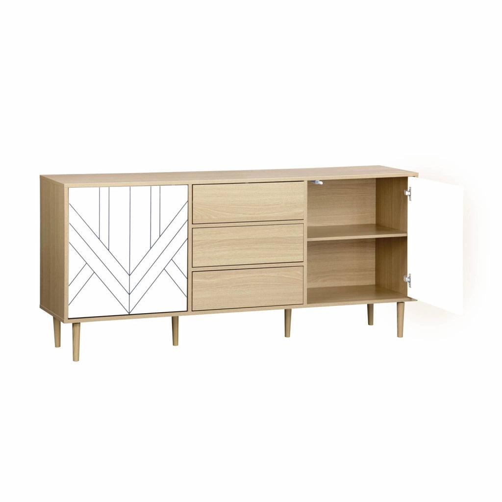 Credenza a 2 ante effetto legno, 160cm, bianco