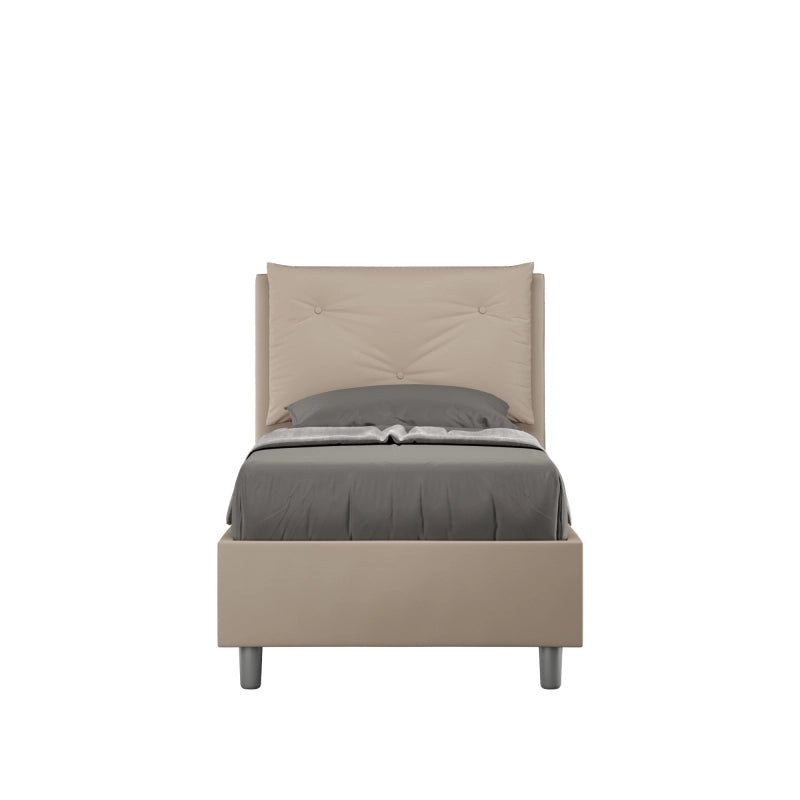Letto imbottito Singolo 80x200 cm Appia - Similpelle,Tortora,Con rete