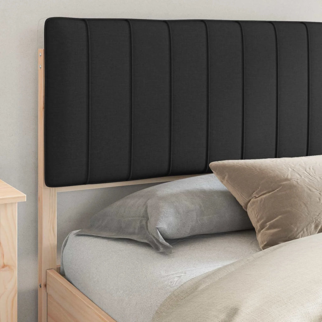Letto con Testiera Rivestita Nero 180 x 200 cm Pino massello