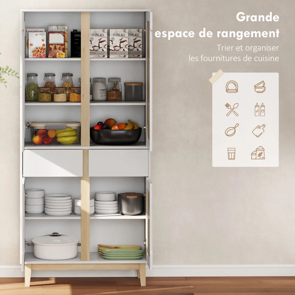 Credenza Cucina con 4 Porte e 2 Cassetti ¨C Zephmum ¨C Bianco Rovere 80x35x170cm