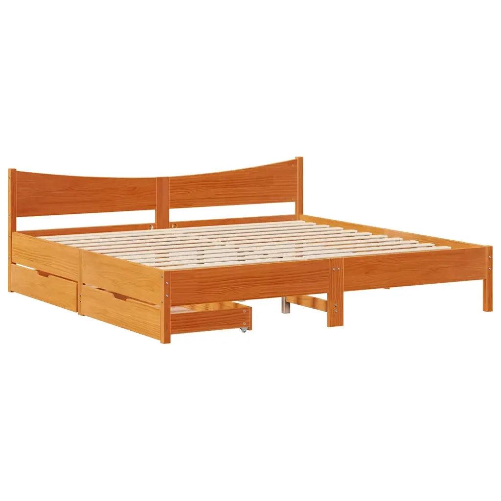 Giroletto con Cassetti-Struttura Letto con contenitore Marrone Cera 200x200 cm Massello Pino