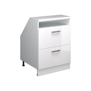 Mobile cucina sottotetto R-Line Bianco lucido/Bianco 60 cm con 2 cassetti, carcassa 60 cm profondità Vicco