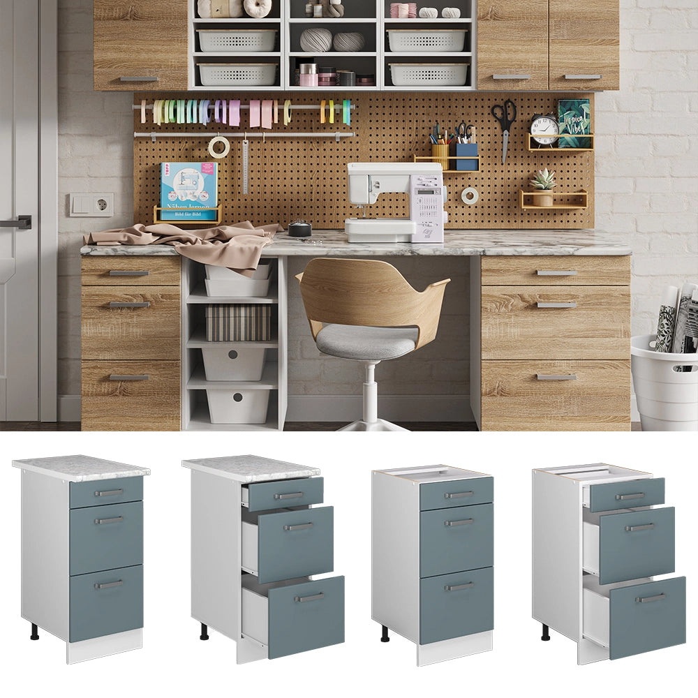 Vicco Base universale Grigio-blu 40 cm con cassetti, senza piano di lavoro