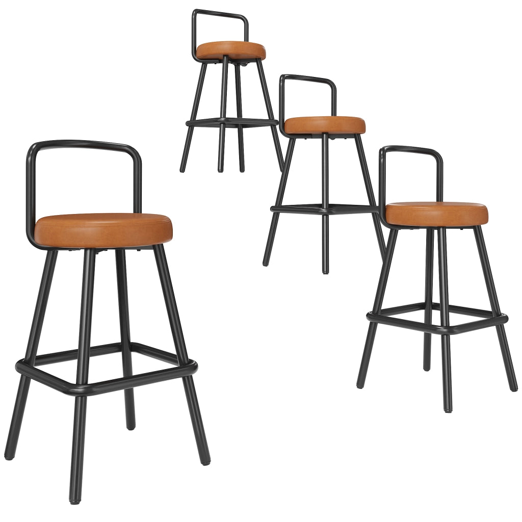 Set 4 Sgabelli da Bar ¨C MINIMAL ¨C Schienale Ergonomico, Ecopelle Marrone, Poggiapiedi