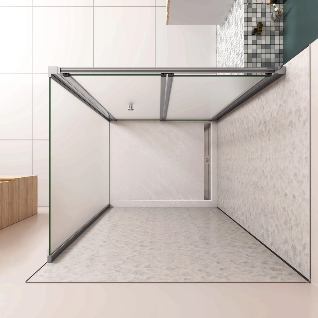 185cm Box Doccia Angolare Porta a Soffietto con Parete Fissa 80x70cm in Vetro Temperato Satinato Opaco 5 mm Profilo Cromato Lucido