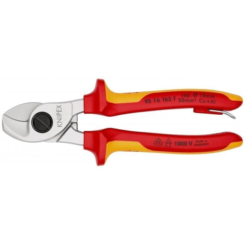 KNIPEX 95 16 165 T Cesoia per cavi isolata VDE fino a 1000 V con attacco per cordino di sicurezza colore Nero Giallo