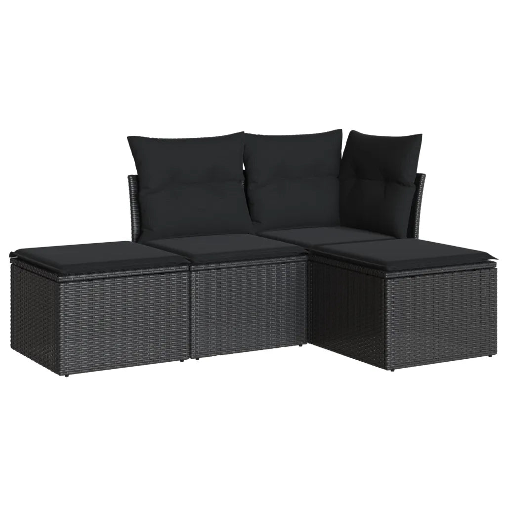 Set Divani da Giardino 4 pz con Cuscini Nero in Polyrattan