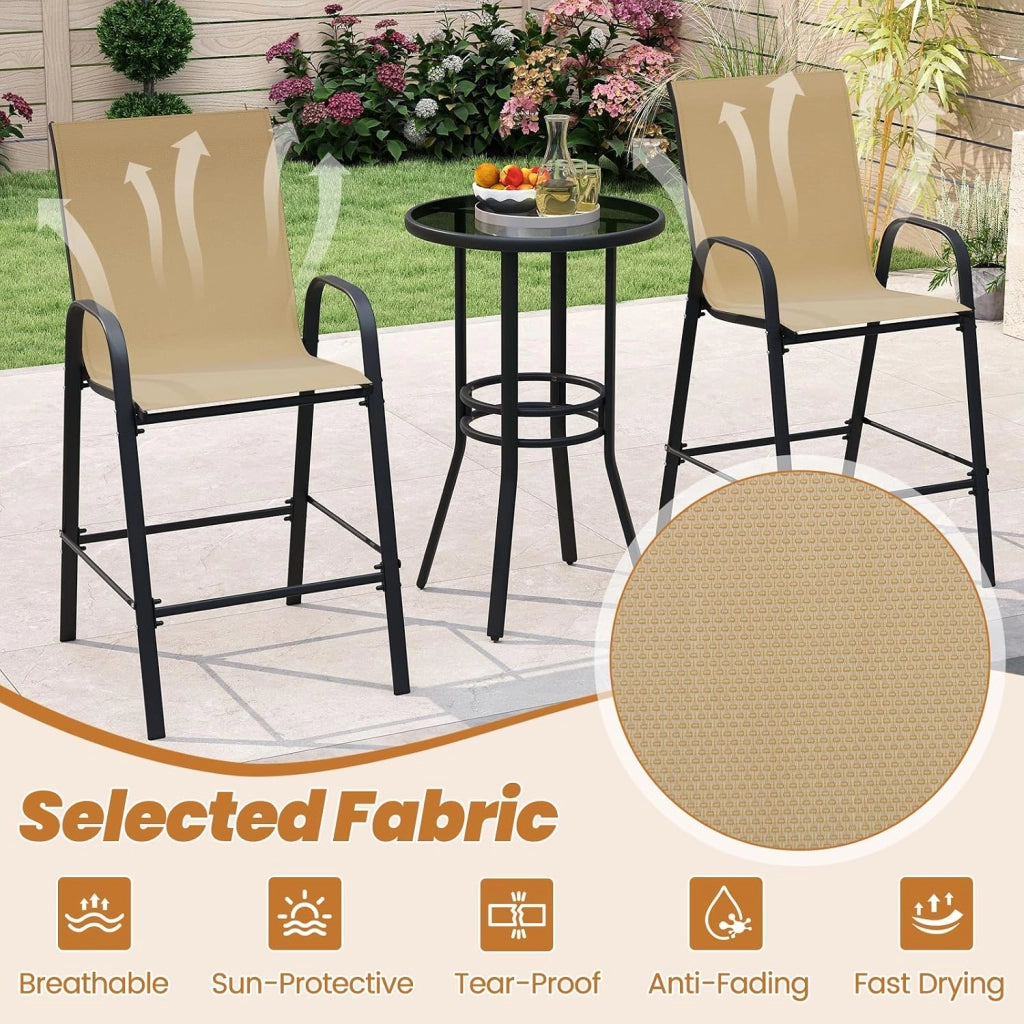 Set di 2 sgabelli da bar esterni, seggiolone con schienale e braccioli, sedia da bistrot in tessuto di carico 150 kg, per giardino, balcone, terrazza, 62 x 76 x 130 cm, beige