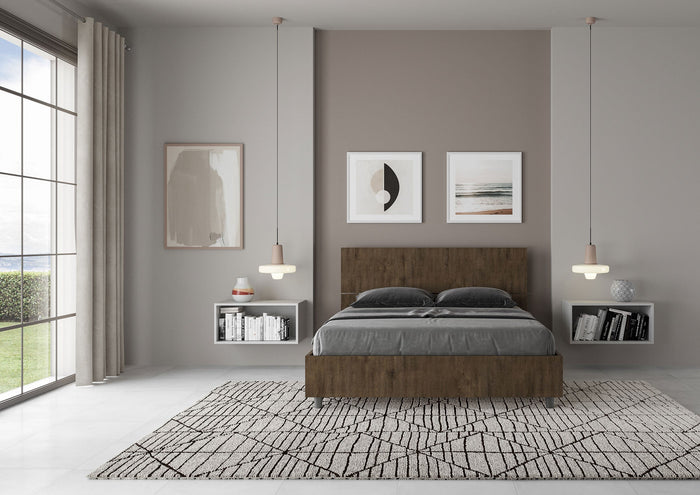 Letto Matrimoniale Francese 140x200 cm con Rete Testata Inclinata Demas Noce