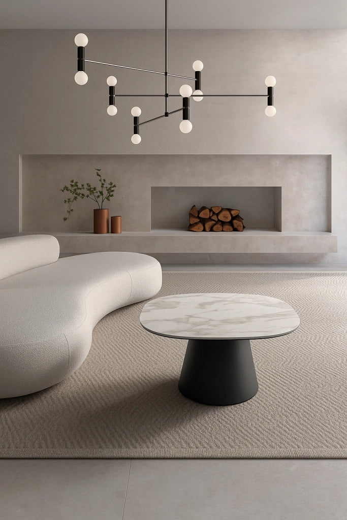 Tavolino rotondo Pillar Big - Struttura Metallo Antracite e Top Ceramica su Vetro Marmo Bianco - Stones